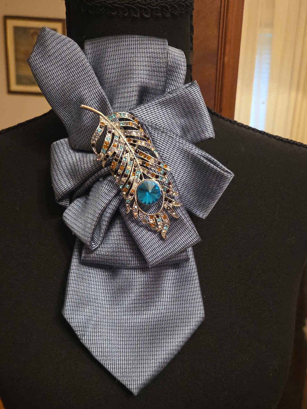 Upcycled Men's Necktie For Women With Brooch